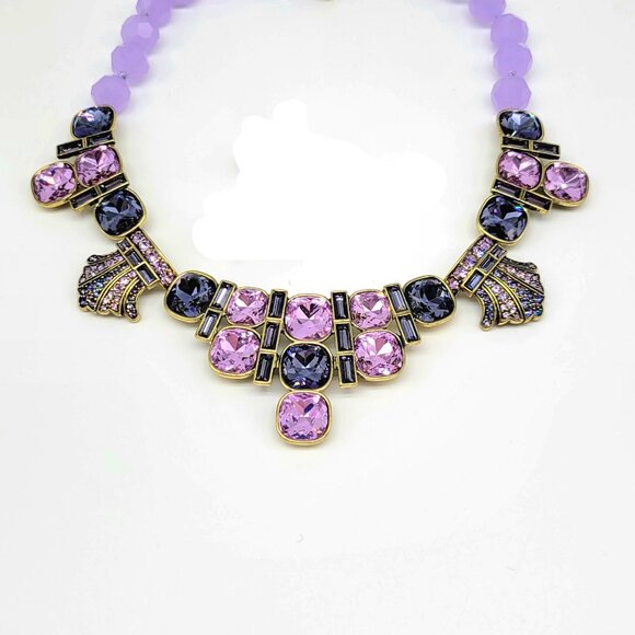 Heidi Daus Cushion Cut Tanzanite Swarovski Crystal Statement Collar Necklace - Picture 9 of 12